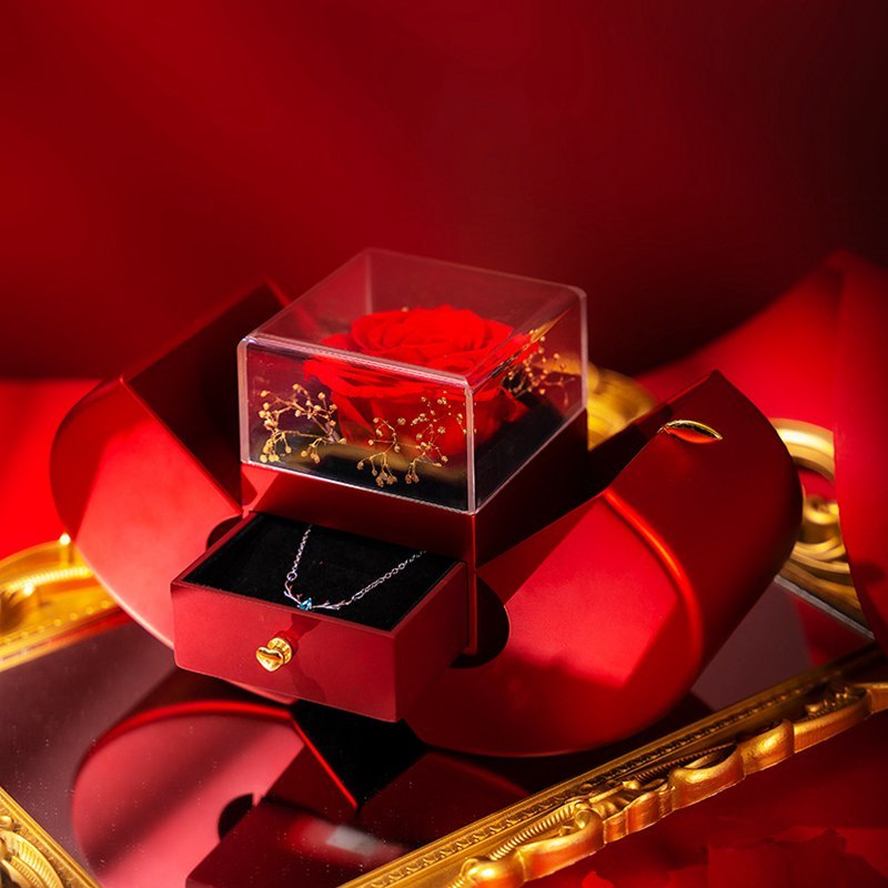 Red Apple Jewelry Box with Eternal Rose Gift Set