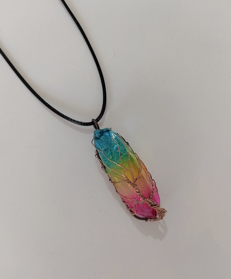 Elegant Stone Crystal Tree of Life Pendant Necklace
