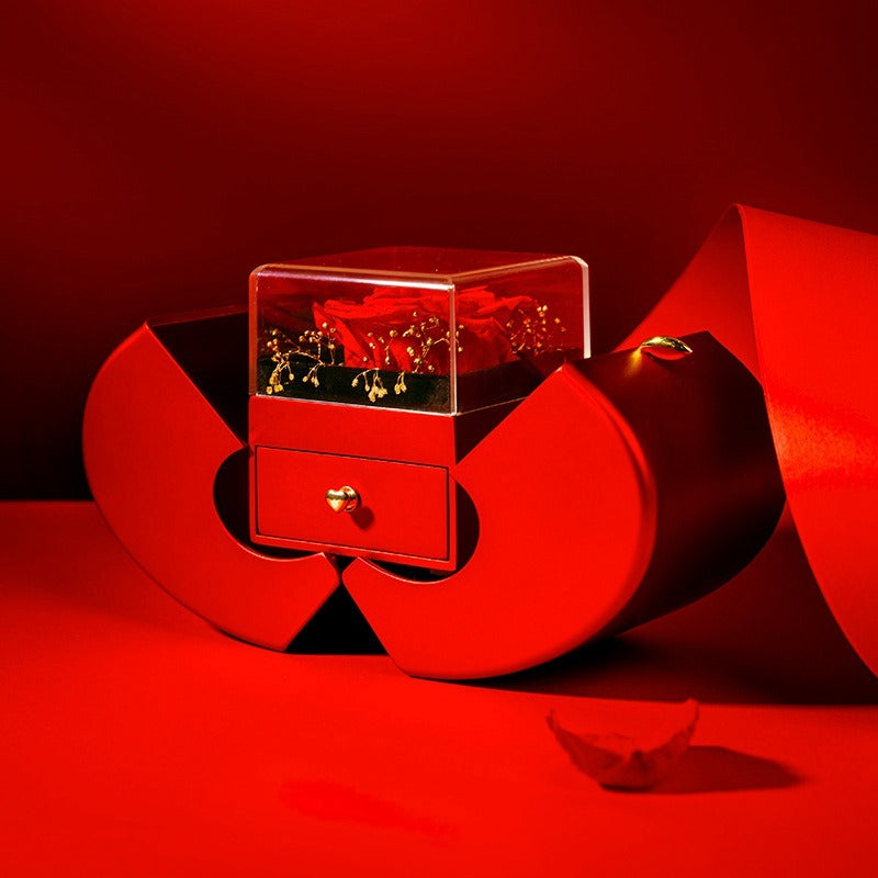 Red Apple Jewelry Box with Eternal Rose Gift Set