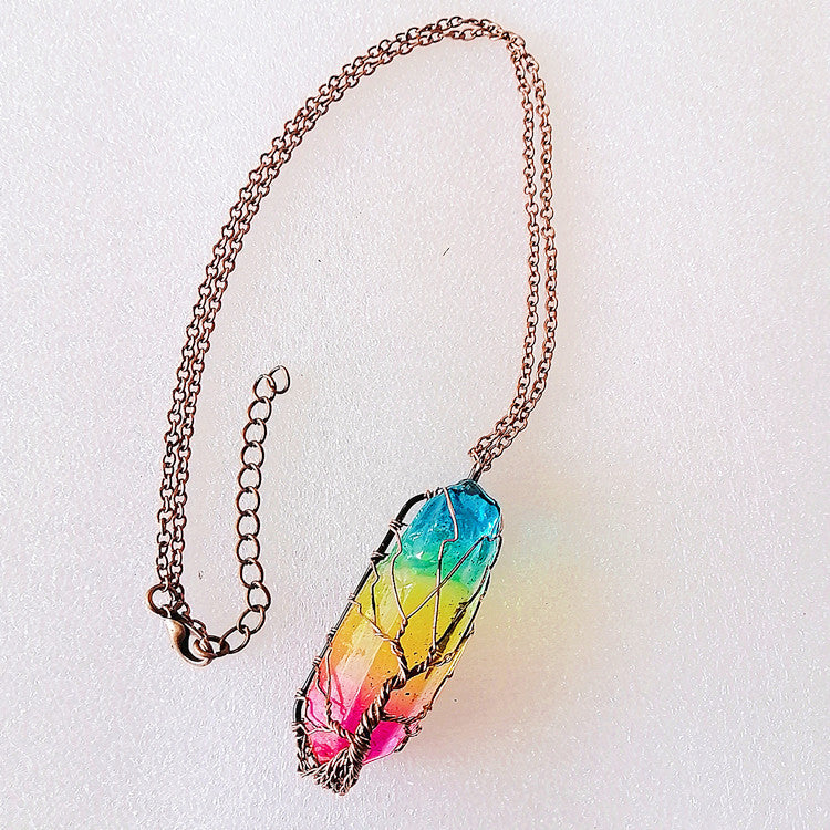Elegant Stone Crystal Tree of Life Pendant Necklace