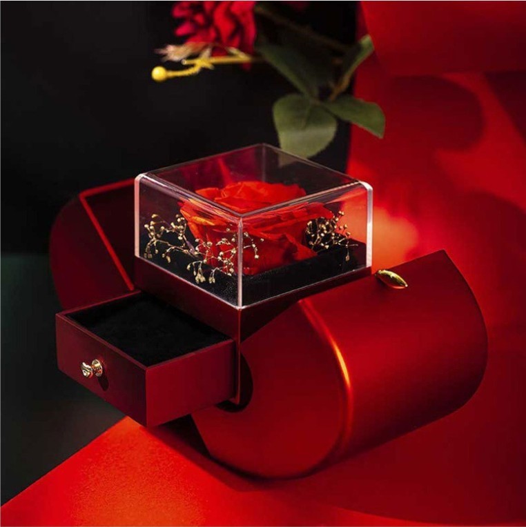 Red Apple Jewelry Box with Eternal Rose Gift Set