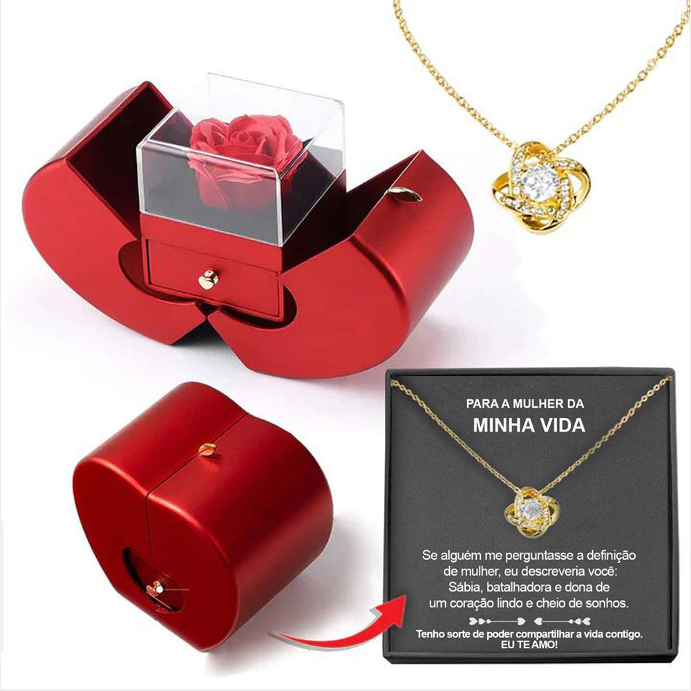 Red Apple Jewelry Box with Eternal Rose Gift Set