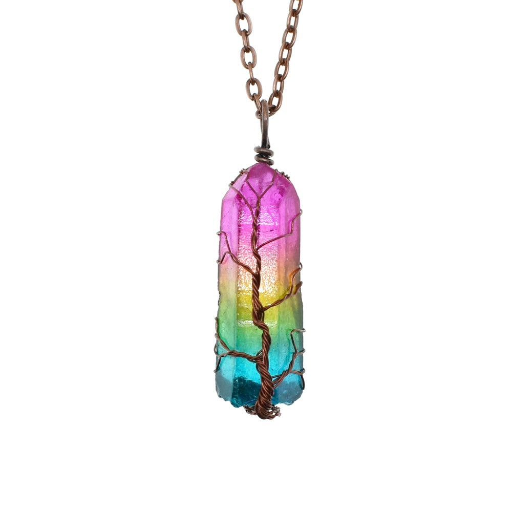 Elegant Stone Crystal Tree of Life Pendant Necklace