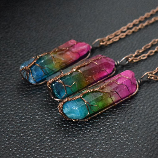 Elegant Stone Crystal Tree of Life Pendant Necklace