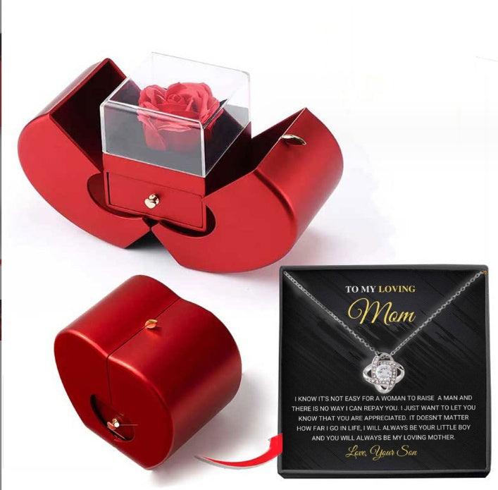 Red Apple Jewelry Box with Eternal Rose Gift Set
