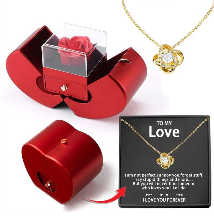 Red Apple Jewelry Box with Eternal Rose Gift Set