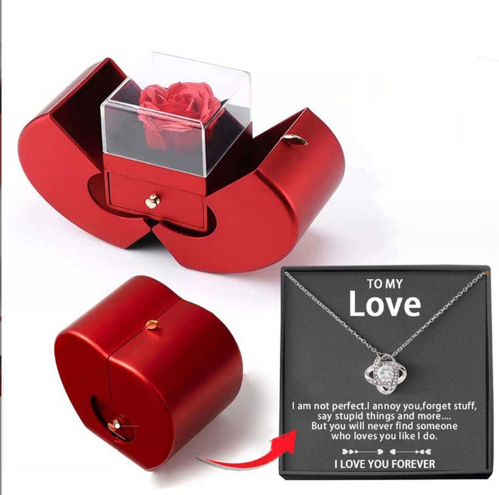 Red Apple Jewelry Box with Eternal Rose Gift Set